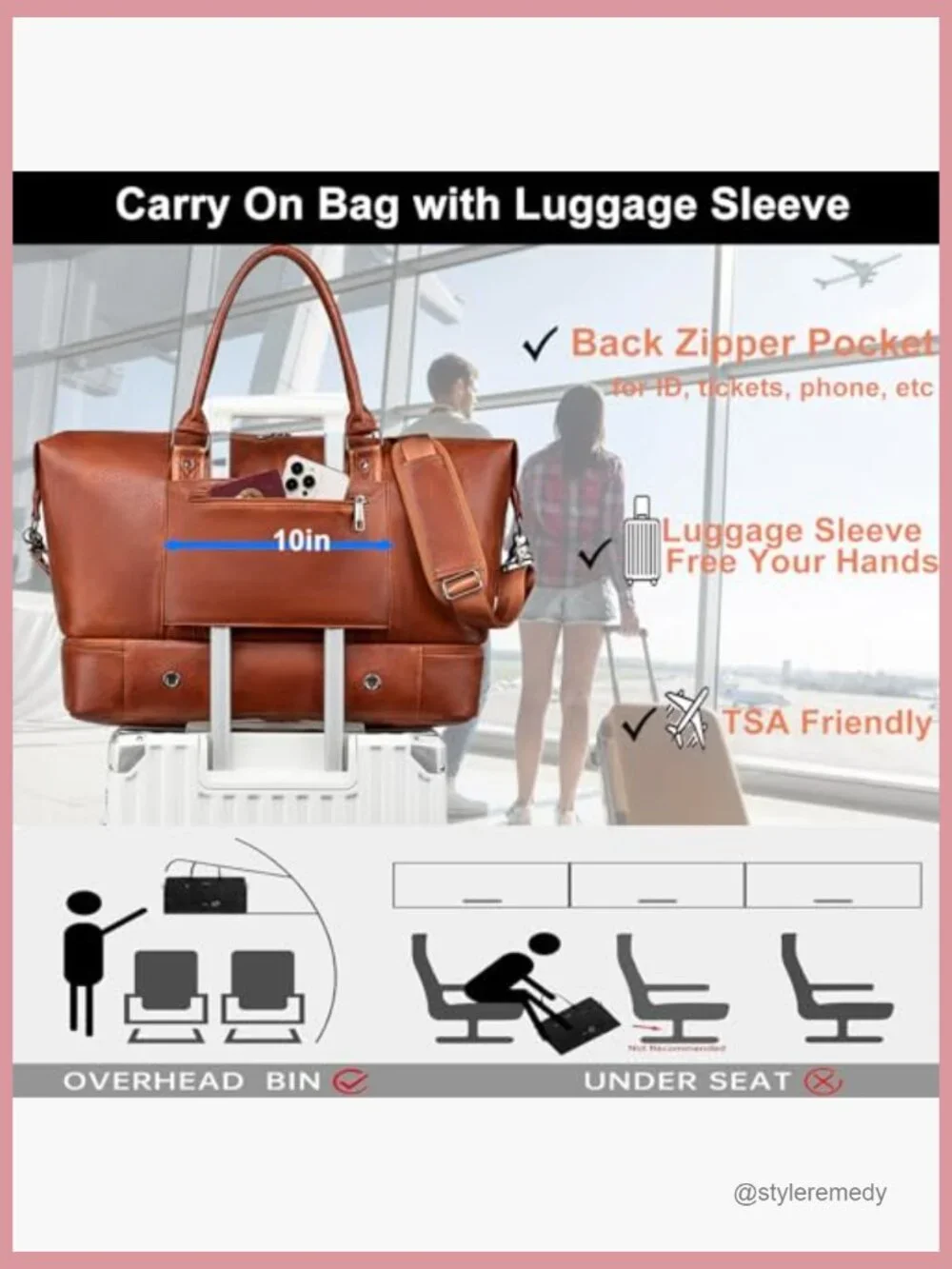 Faux Leather Travel Duffel Bag Large Weekender Overnight with Shoe Compartment